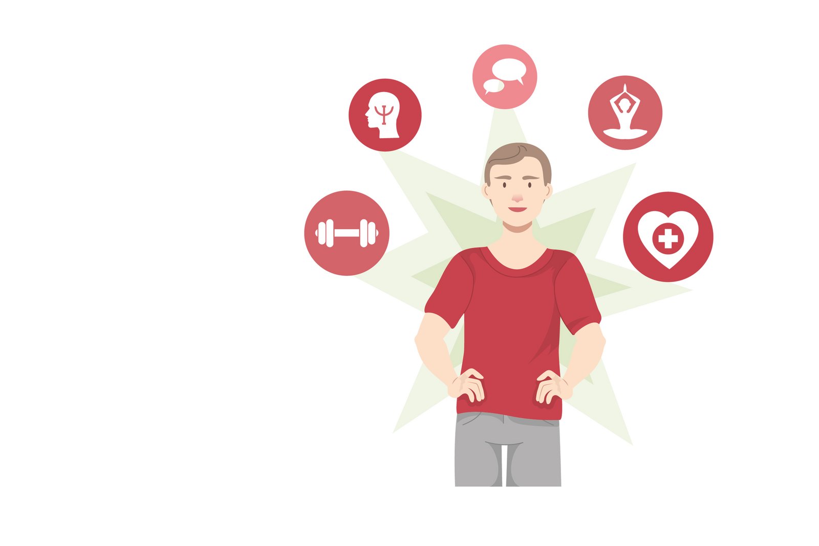 Grafik einer Person mit mehreren Gedankenblasen über dem Kopf